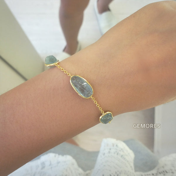The Bespoke- sparkle sunstone & aqua gems bracelet in 18K gold plated
