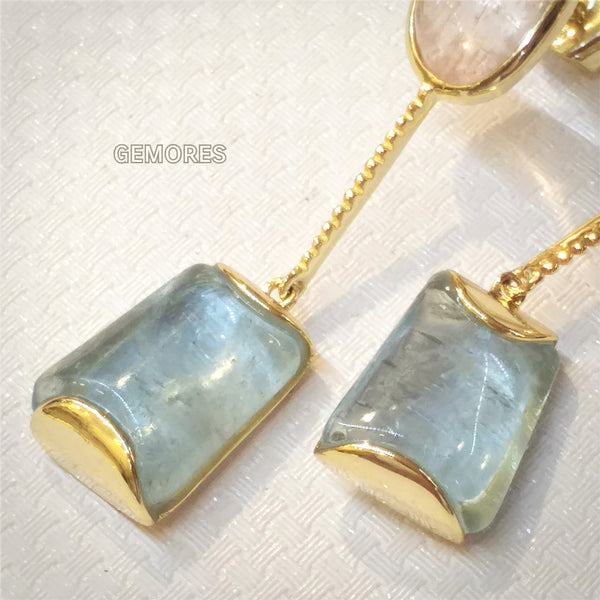 Beryl cut aquamarine morganite earrings in 18K gold plated