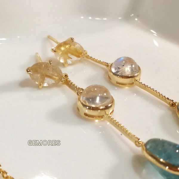 Ocean Blue Aqua rough cut earrings in 18K gold plated