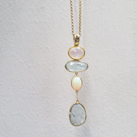 The Bespoke - Blue aqua opal long necklace in gold