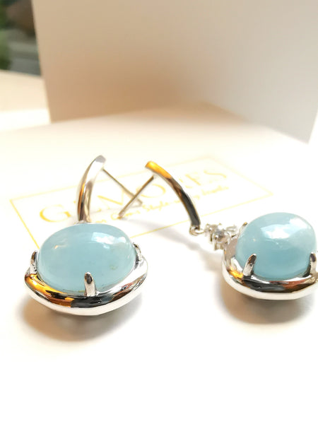 Astrid Collection silver earrings with aquamarine gemstone