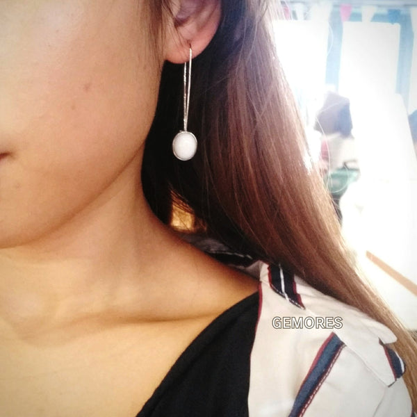 white agate gems 18K white gold silver earring