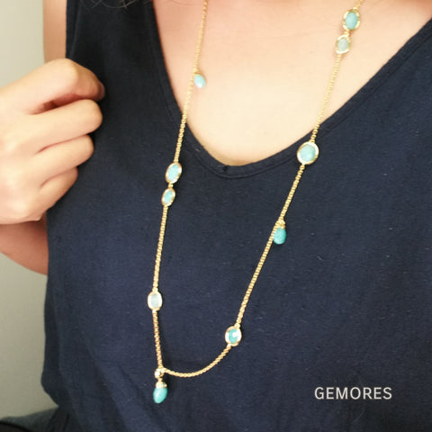 En Saison peru amazonite blue long drop necklace