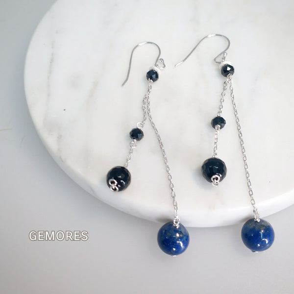 En Saison Lapis X Spinel silver long Earrings