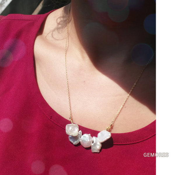 Keshi pearl En Saison 18" necklace in gold