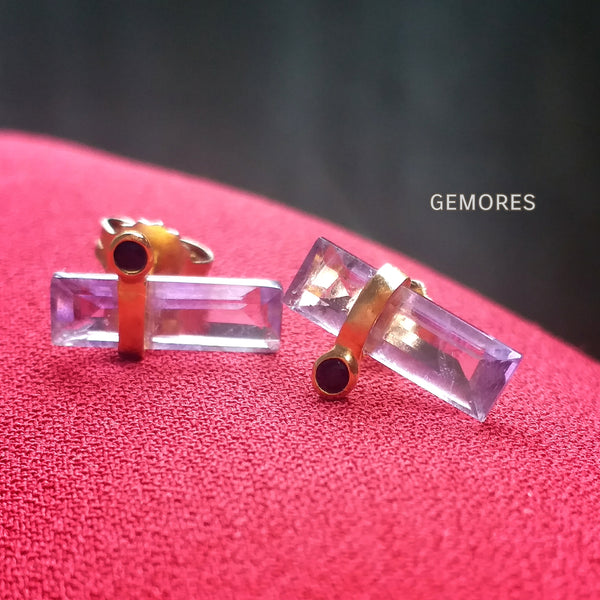 En Saison pink amethyst 18K gold stud