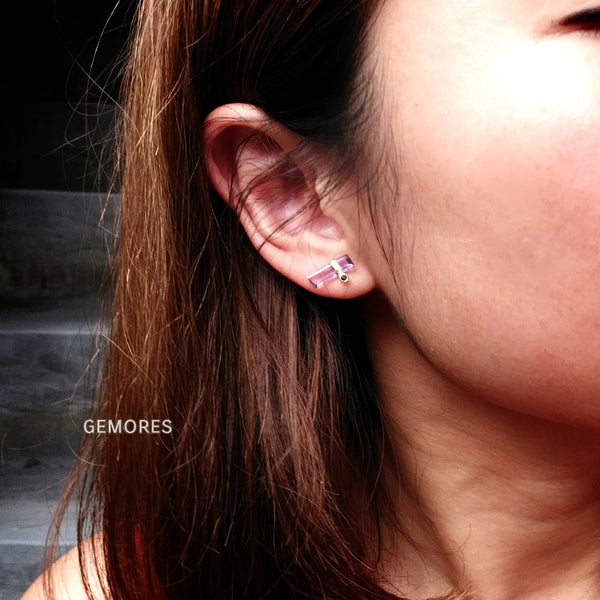 En Saison pink amethyst 18K gold stud