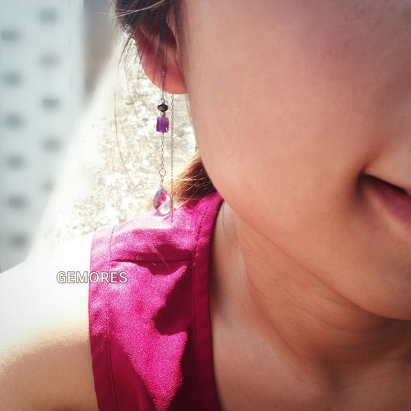 En Saison pink amethyst 18K gold drop earrings