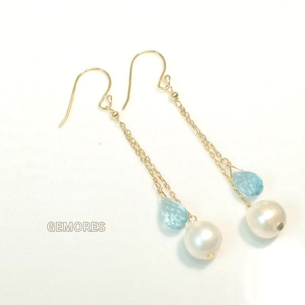 En Saison sky blue topaz X pearls earrings in 18k gold plated
