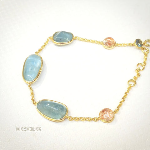 The Bespoke- sparkle sunstone & aqua gems bracelet in 18K gold plated