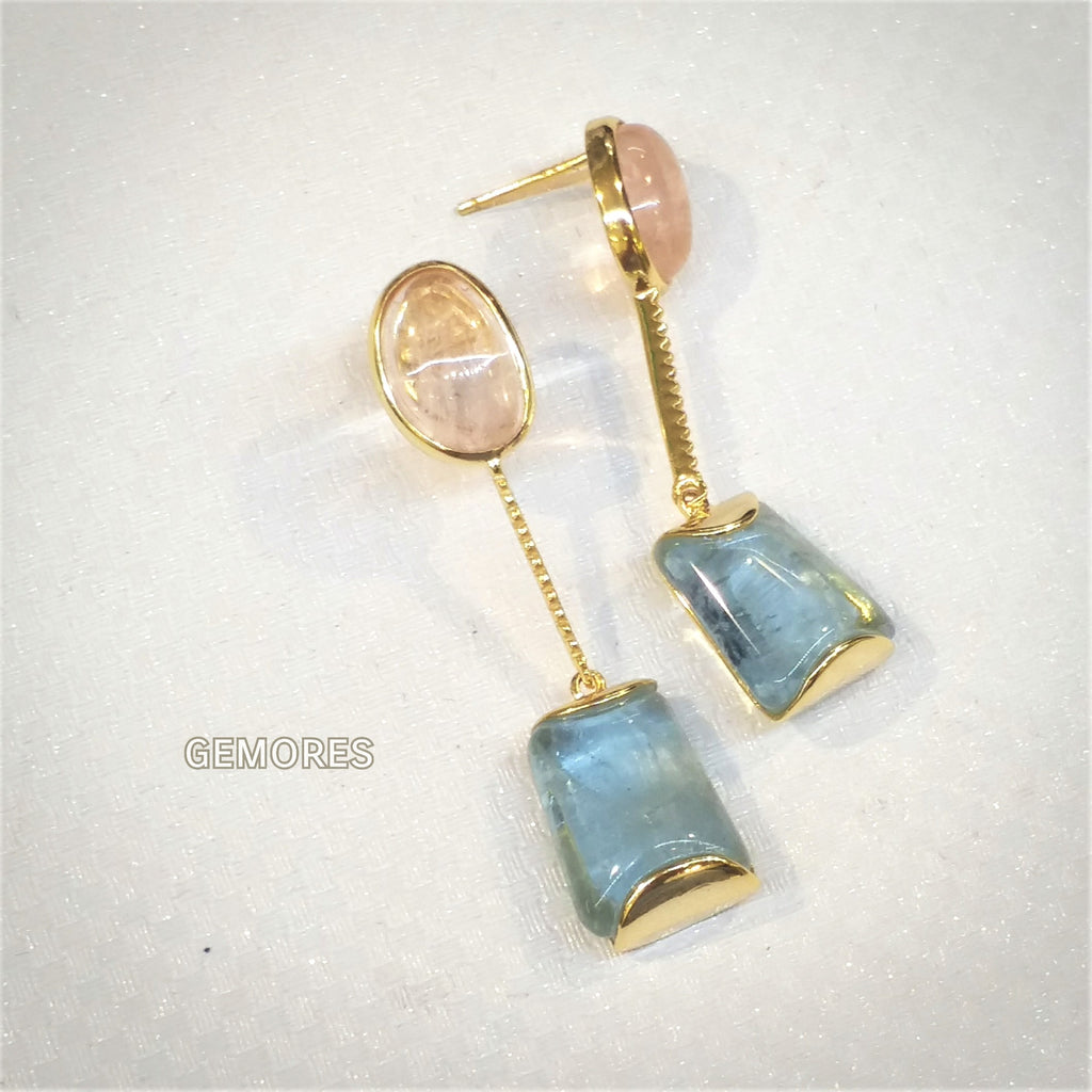 Beryl cut aquamarine morganite earrings in 18K gold plated