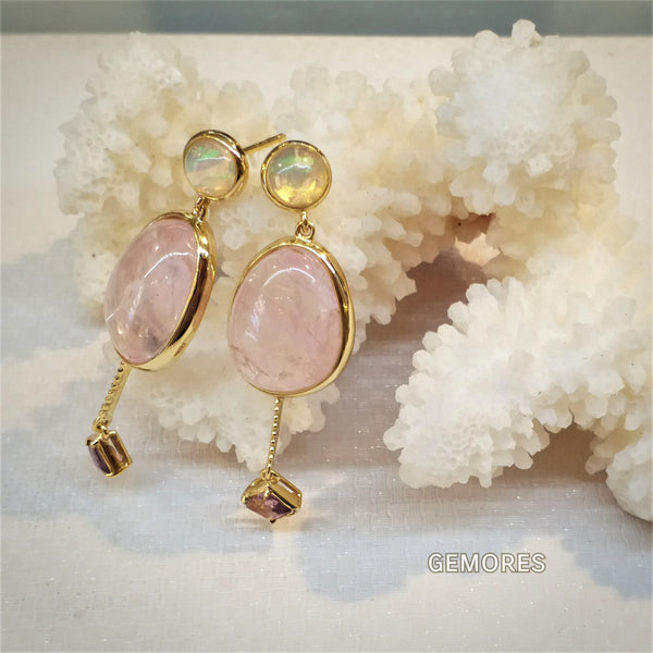 The Bespoke - Opal morganite earrings in 18K gold plated