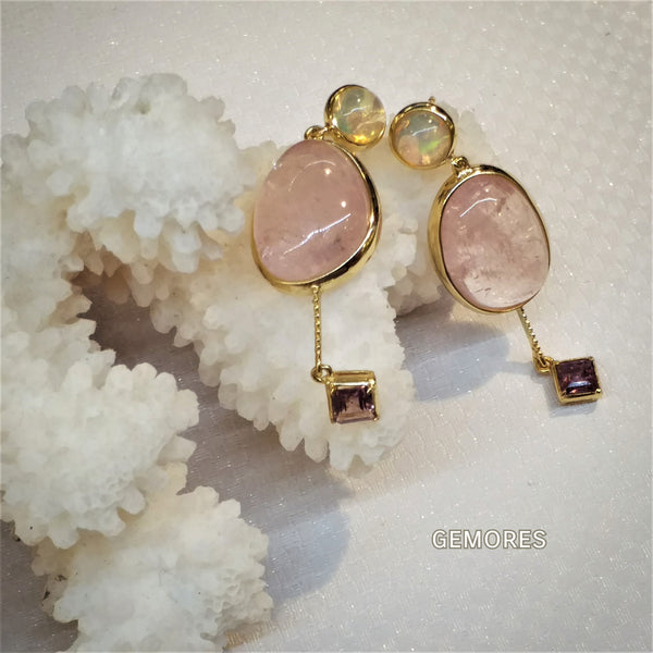The Bespoke - Opal morganite earrings in 18K gold plated