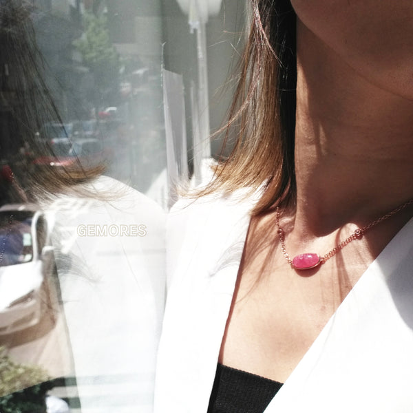 Necklace Astrid gem set in Argentina rhodochrosite