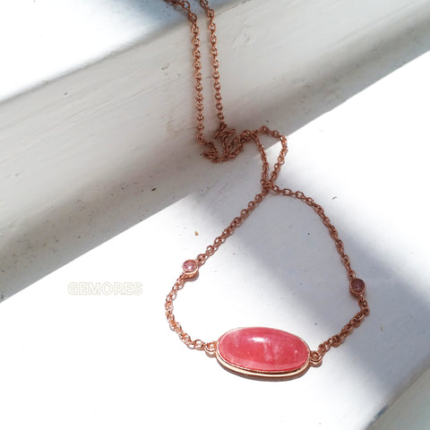 Astrid necklace gem set in Argentina rhodochrosite