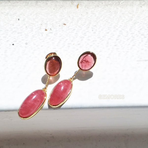 Astrid gold earrings in Argentina rhodochrosite & pink tourmaline