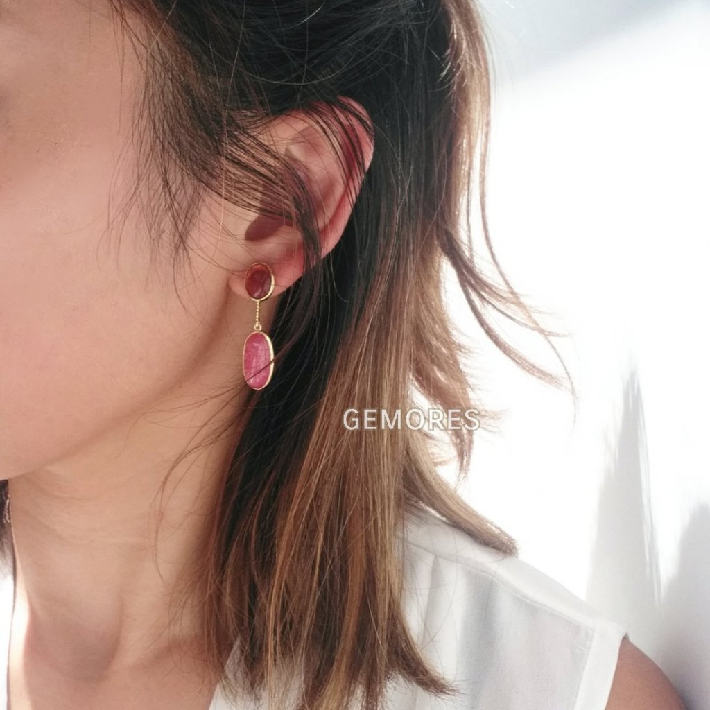 Astrid gold earrings in Argentina rhodochrosite & pink tourmaline