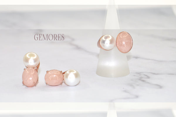 Vintage Imperial 18K rose gold silver ring set in lustrous pearl and morganite gem