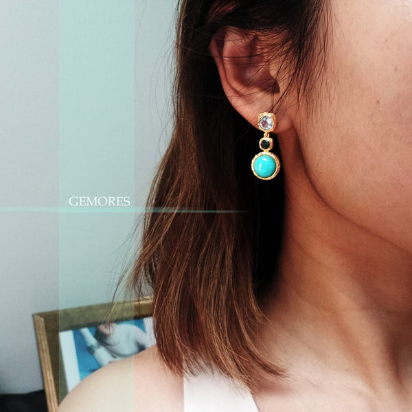 Vintage Imperial peru amazonite with topaz Earrings in gold