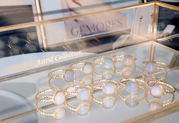 Astrid collection rainbow opal stackable ring in yellow gold