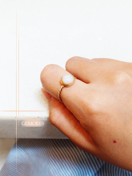 Astrid collection rainbow opal stackable ring in yellow gold