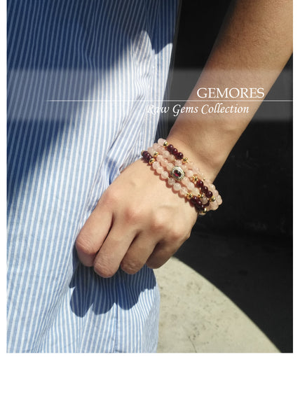 Raw Gems pink morganite beryl 4-rows bracelet in 18K gold silver