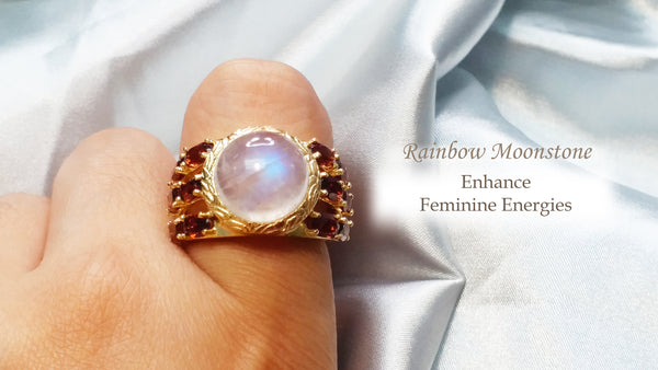 Astrid set in lustrous rainbow moonstone cocktail ring