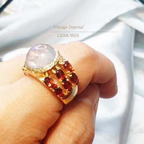 Astrid Collection cocktail ring set in lustrous rainbow moonstone