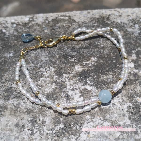 En Saison double pearls bracelet with power gems