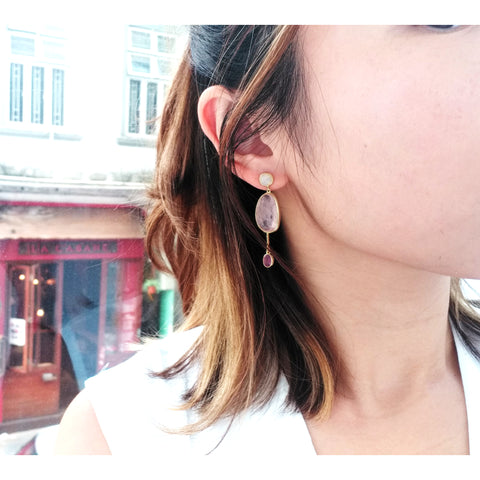 The Bespoke - Pink morganite with ethiopian opal earrings in 18K gold plated