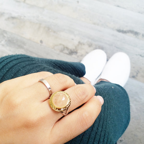 Nora ring set in pink morganite with two tone finished