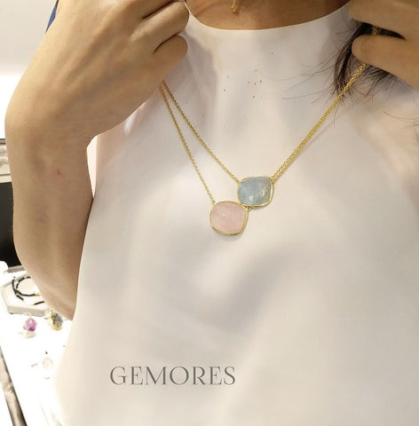 Fancy cut pastel tone morganite aquamarine necklace