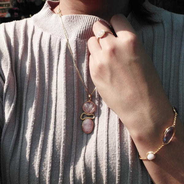 Vintage Imperial double gems pink morganite retro necklace