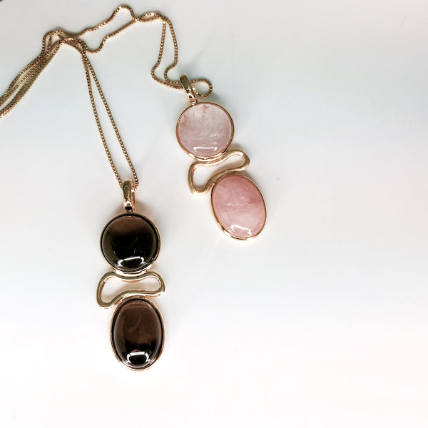 Vintage Imperial double gems pink morganite retro necklace
