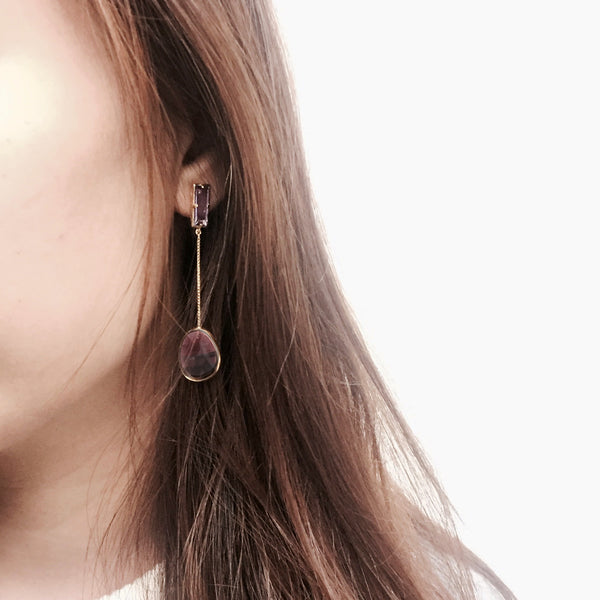 Astrid gold earrings in burgundy garnet & pink amethyst