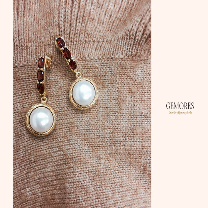 Vintage Imperial Garnet Pearl Earrings
