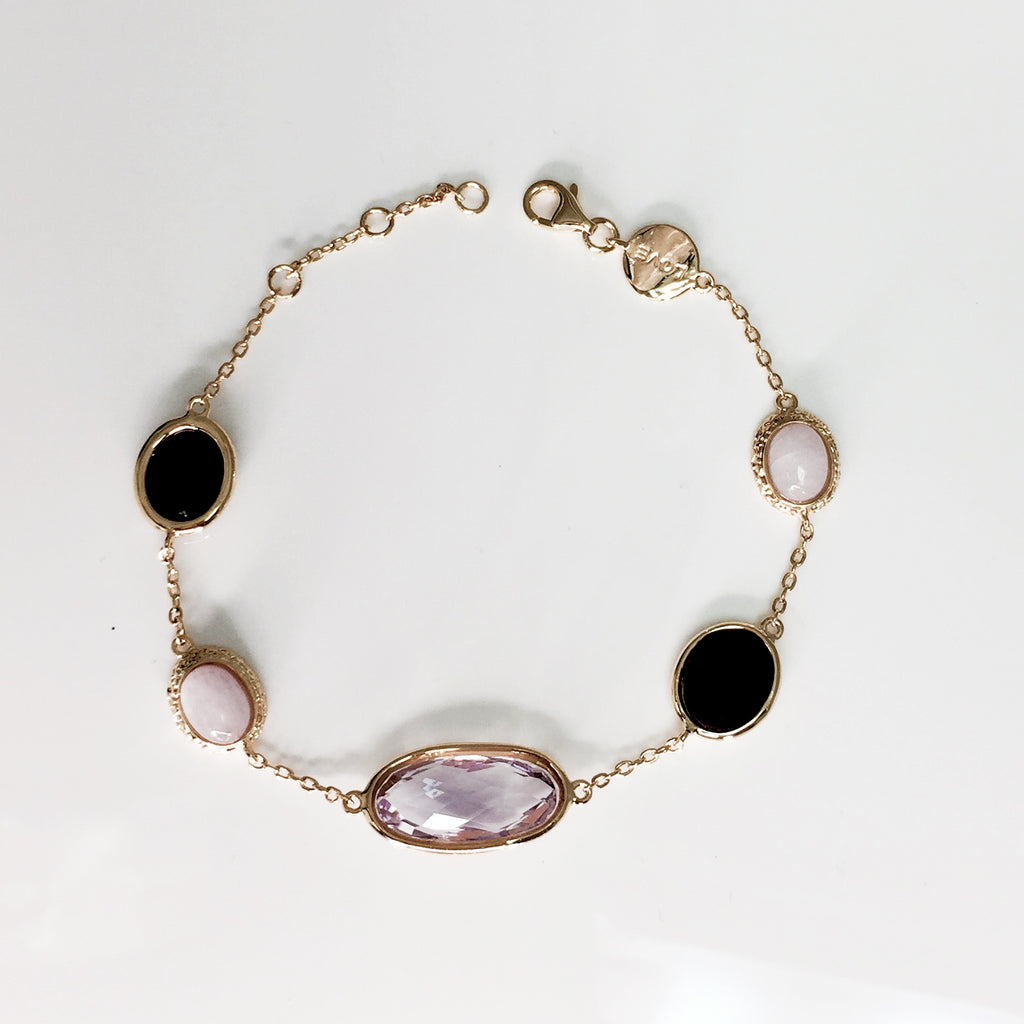 Astrid collection pink tone kunzite and amethyst olive fancy cut bracelet in 18K gold
