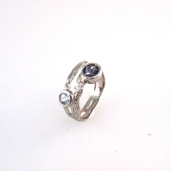 Denim blue iolite stackable ring in white gold