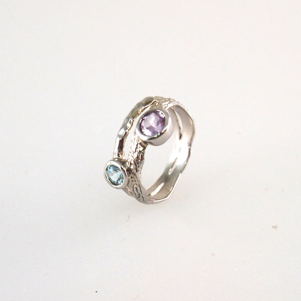 Denim blue iolite stackable ring in white gold