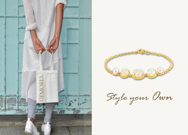 Rainbow opal bracelet Astrid collection in 18K gold