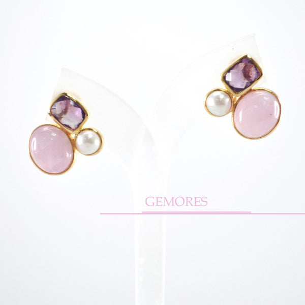The Astrid Collection Lustrous pearl with pink kunzite in 18K gold Earrings