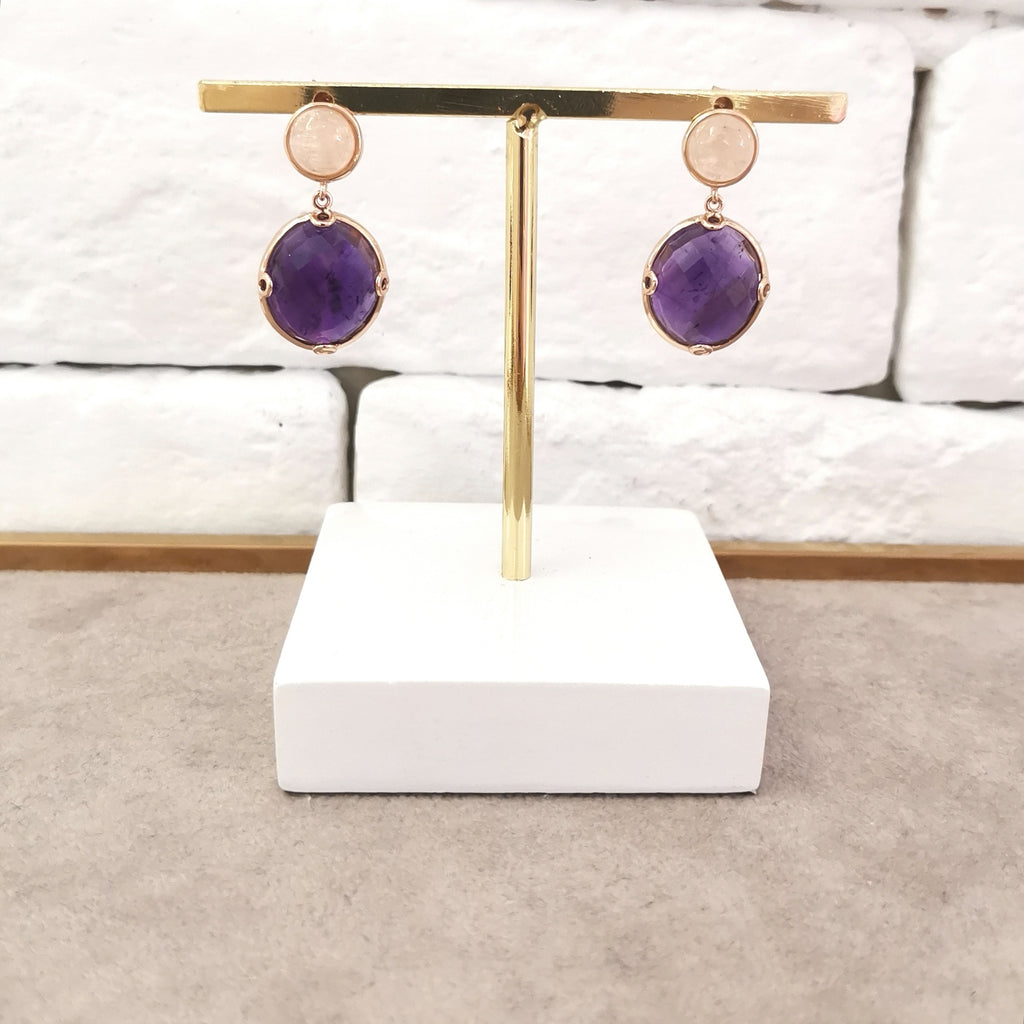 Astrid Collection pink morganite & faceted amethyst in 18K gold Earrings