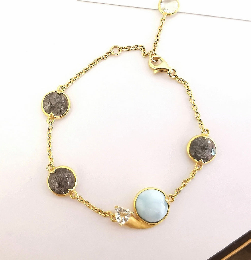 Vintage Imperial ocean larimar gems bracelet in 18K gold