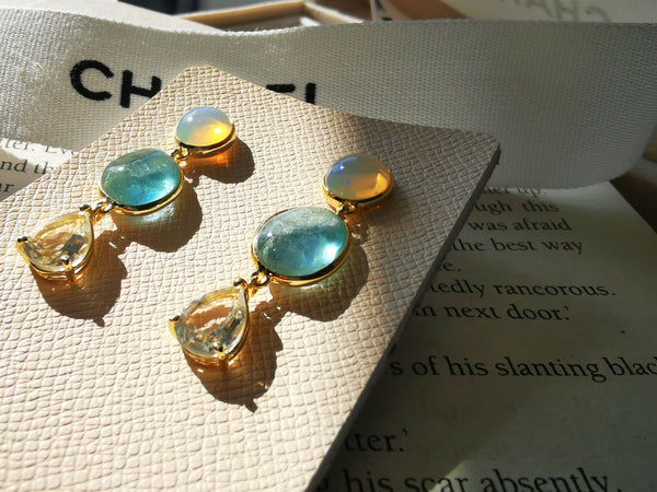 Vintage Imperial Opal Aquamarine Earrings