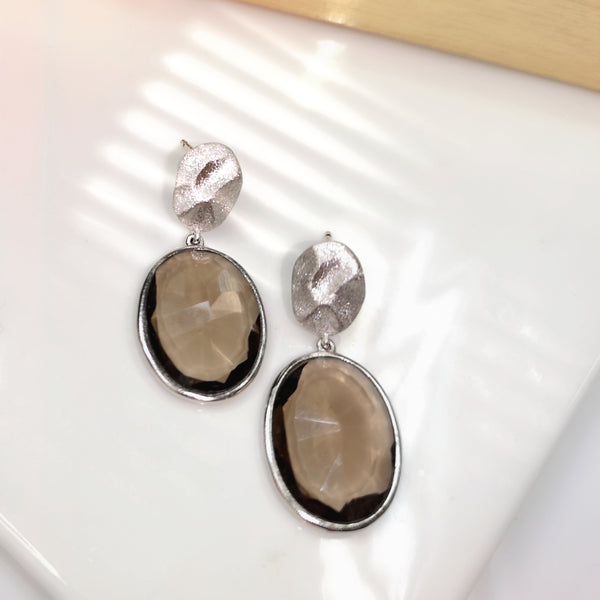 Raw Gems smoky quartz earrings in matt finished