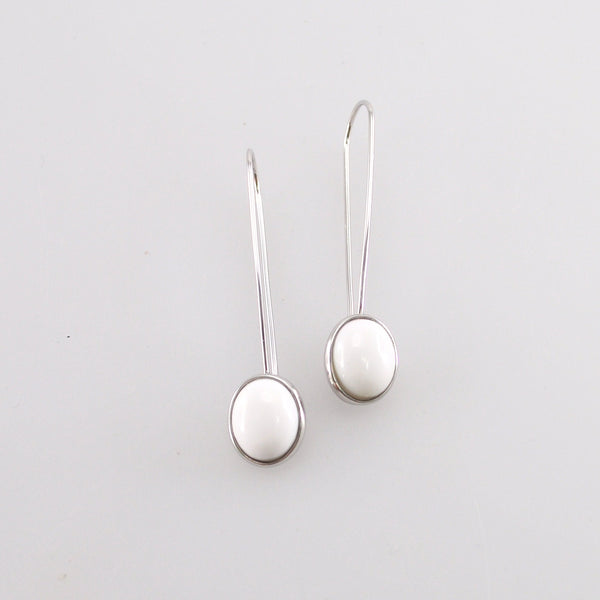 white agate gems 18K white gold silver earring