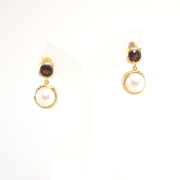 Vintage Imperial sparkling faceted garnet with lustrous pearl bezel earrings