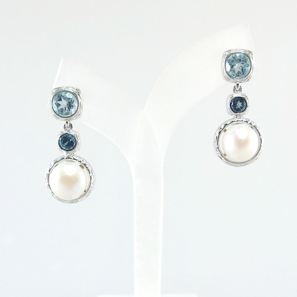 Vintage Imperial swiss blue topa zwith Pearl Earrings in gold