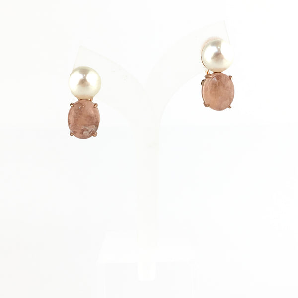 Vintage Imperial 18K rose gold silver pink morganite with pearl earrings