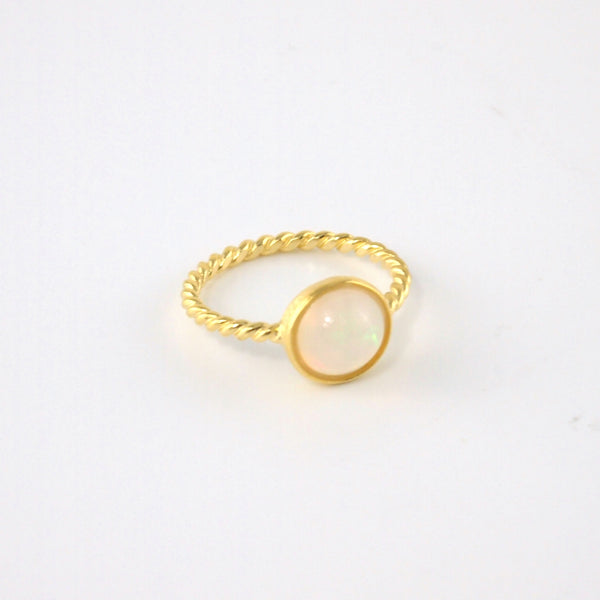 Astrid collection rainbow opal stackable ring in yellow gold